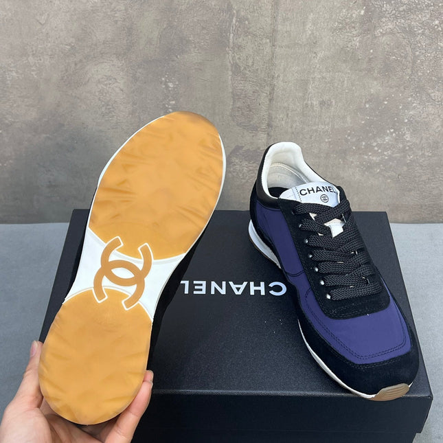 CHANEL 26S RUNNING SNEAKERS IN BLACK PURPLE MIX MATERIAL CC LOGO
