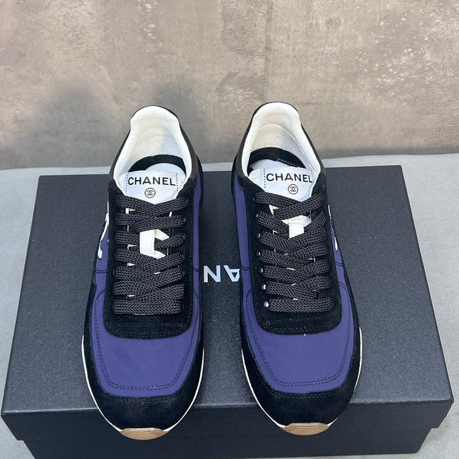 CHANEL 26S RUNNING SNEAKERS IN BLACK PURPLE MIX MATERIAL CC LOGO