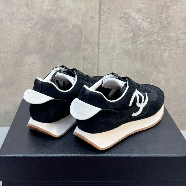 CHANEL 26S RUNNING SNEAKERS IN BLACK SUEDE AND MESH CC LOGO