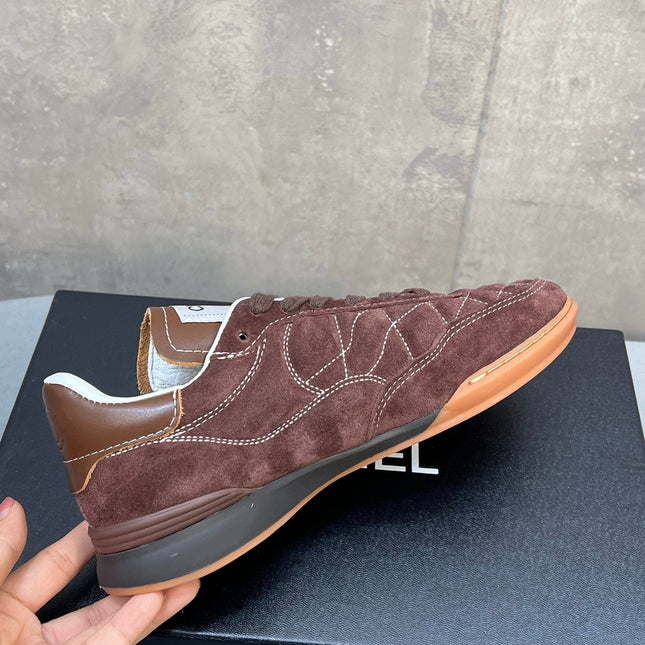 CHANEL 26S SNEAKERS IN DARK BROWN SUEDE QUILTED CC LOGO