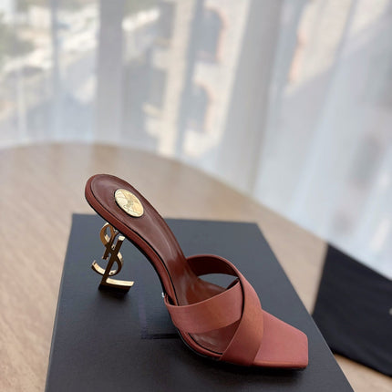 OPYUM OPEN TOE HIGH 10 CM MULES IN MARS RED CALFSKIN