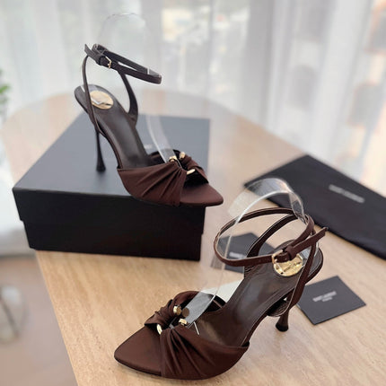 LOLA SANDAL 10 CM IN CHOCOLATE BROWN VISCOSE AND SILK