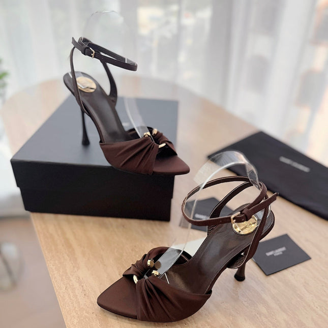 LOLA SANDAL 10 CM IN CHOCOLATE BROWN VISCOSE AND SILK