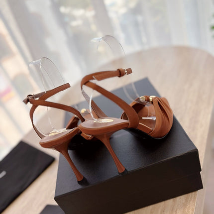 LOLA SANDAL 10 CM IN BRONZE BROWN VISCOSE AND SILK