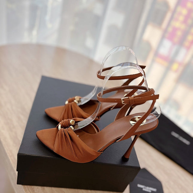 LOLA SANDAL 10 CM IN BRONZE BROWN VISCOSE AND SILK