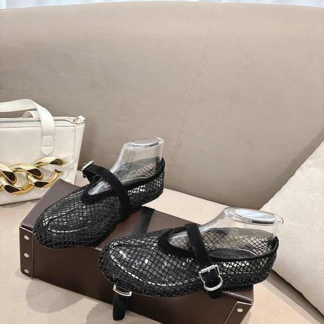 ALAIA 26S MESH FLATS IN BLACK SUEDE
