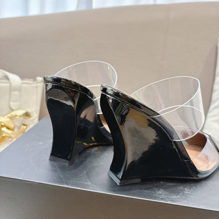ALAIA 26S HIGH-HEEL WEDGE MULES 95 MM IN BLACK GLOSSY CALFSKIN