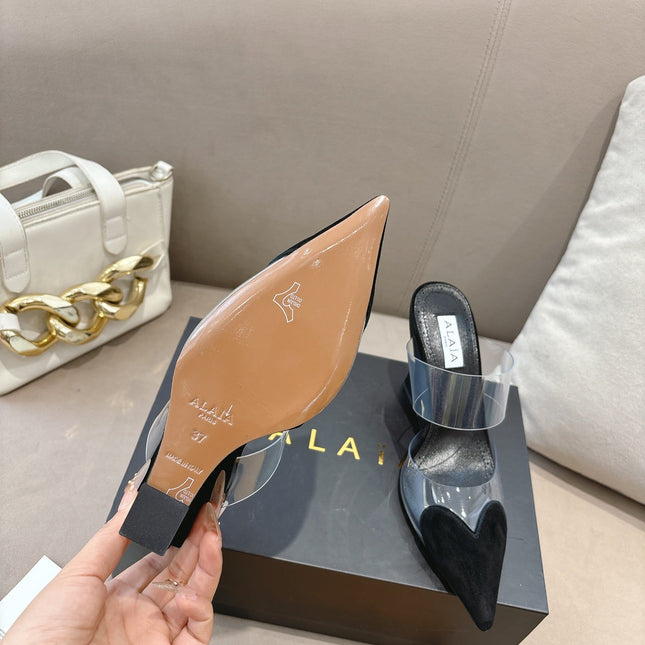 ALAIA 26S HIGH-HEEL WEDGE MULES 95 MM IN BLACK SUEDE