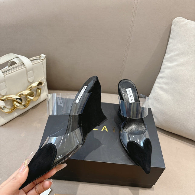 ALAIA 26S HIGH-HEEL WEDGE MULES 95 MM IN BLACK SUEDE