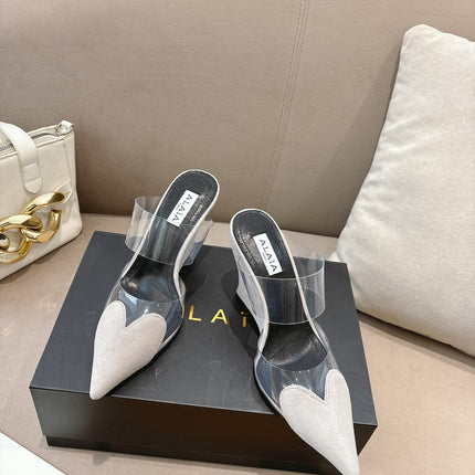 ALAIA 26S HIGH-HEEL WEDGE MULES 95 MM IN OFF WHITE GREY SUEDE