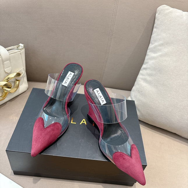 ALAIA 26S HIGH-HEEL WEDGE MULES 95 MM IN DARK RED SUEDE