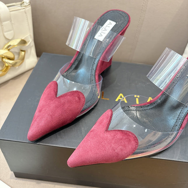 ALAIA 26S HIGH-HEEL WEDGE MULES 95 MM IN DARK RED SUEDE