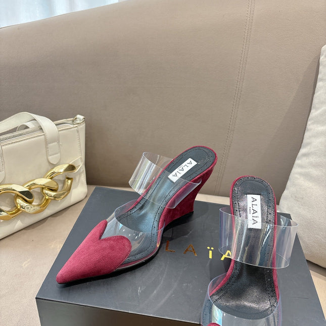 ALAIA 26S HIGH-HEEL WEDGE MULES 95 MM IN DARK RED SUEDE