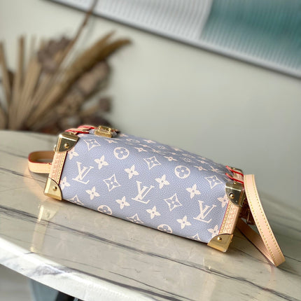 SIDE TRUNK 21 IN GRAY CREAM MONOGRAM TRIANON CANVAS GOLD HARDWARE