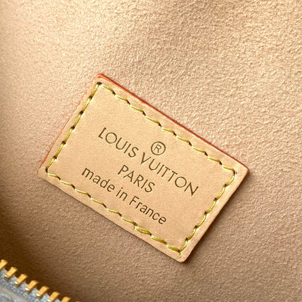 SIDE TRUNK 21 IN GRAY CREAM MONOGRAM TRIANON CANVAS GOLD HARDWARE