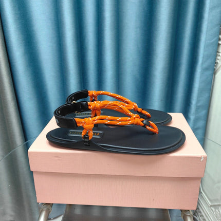 FLIP-FLOPS SANDAL BLACK SHEEPSKIN WITH ORANGE STRAP