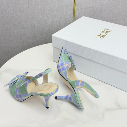 DIOR 26S HIGH-HEEL BACK-STRAP SHOES IN LIGHT LAVENDER AND SAGE GREEN FABRIC