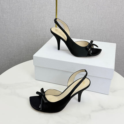 DIOR 26S HIGH-HEEL BACK-STRAP SHOES IN BLACK SATIN
