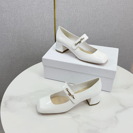 DIOR 26S MARY JANE HIGH HEELS 40MM IN WHITE PATENT CALFSKIN GOLD HARDWARE