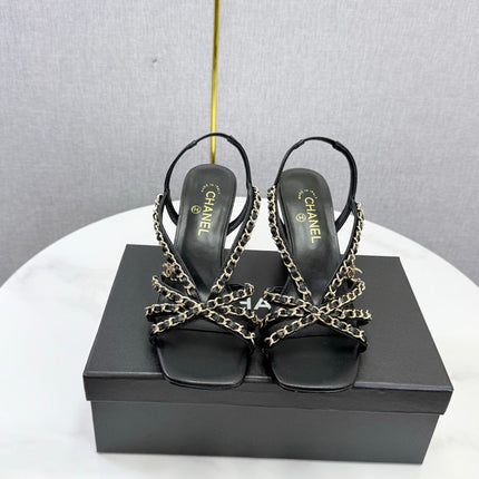 CHANEL 26S CHAIN STRAP HIGH HEELS 65 MM IN BLACK LAMBSKIN
