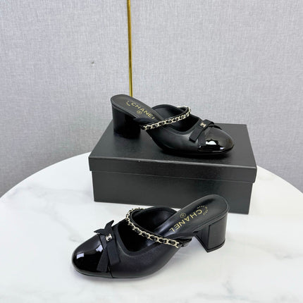CHANEL 26S HIGH HEEL MULES 45 MM IN BLACK LAMBSKIN