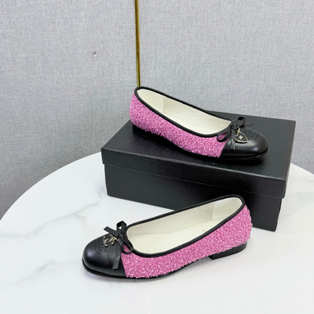 CHANEL 26S BALLET FLATS IN DARK PINK TWEED AND LAMBSKIN