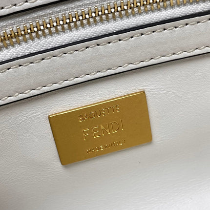 Fend Baguette 24 Bag With FF Motif White Leather Ghw