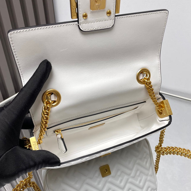 Fend Baguette 24 Bag With FF Motif White Leather Ghw