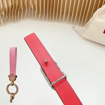 Gold Vlogo and Silver Hardware Buckle Black Red Calfskin 20mm
