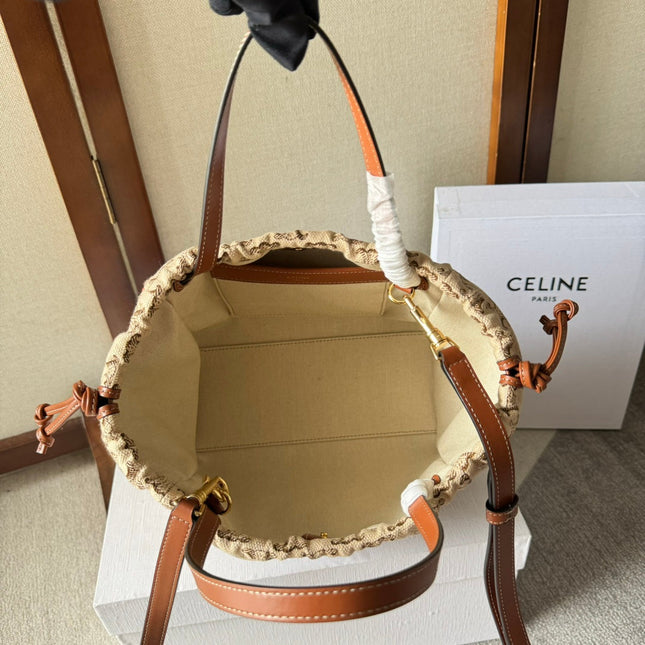 CELINE 26S CUIR CABAS HANDBAG 22 IN BROWN AND BEIGE CALFSKIN