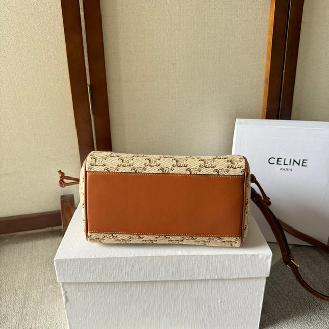 CELINE 26S CUIR CABAS HANDBAG 22 IN BROWN AND BEIGE CALFSKIN