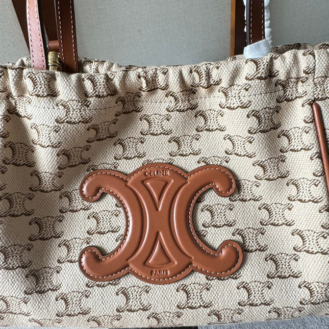 CELINE 26S CUIR CABAS HANDBAG 22 IN BROWN AND BEIGE CALFSKIN
