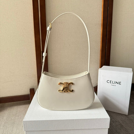 CELINE 26S TILLY BAG 22 IN WHITE CALFSKIN WITH GOLD HARDWARE
