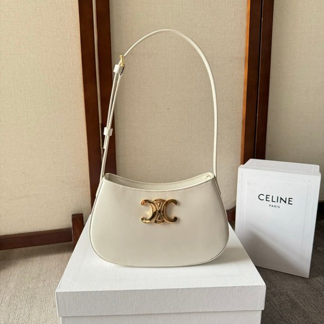 CELINE 26S TILLY BAG 22 IN WHITE CALFSKIN WITH GOLD HARDWARE