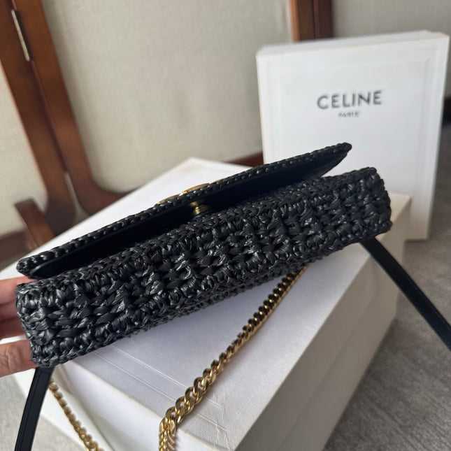 CELINE 26S MULTIPOCHETTE BAG 23 IN BLACK RAFFIA