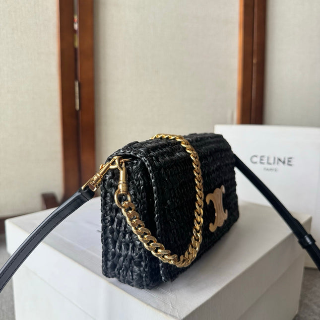 CELINE 26S MULTIPOCHETTE BAG 23 IN BLACK RAFFIA