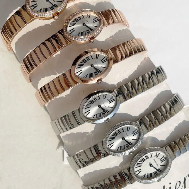 BAIGNOIRE DE CARTIER – OVAL SHAPE SILVER WITH SINGLE LINE DIAMONDS