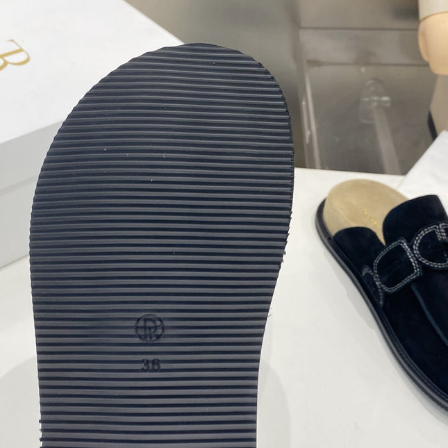 THE ROW 26S KNOT DETAIL MULE LOAFERS IN BLACK SUEDE