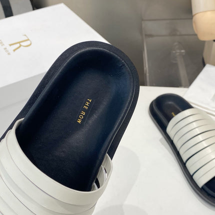THE ROW 26S MULTI STRAP SLIDES IN WHITE CALFSKIN