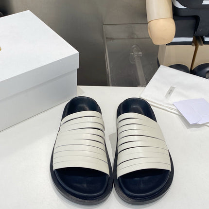 THE ROW 26S MULTI STRAP SLIDES IN WHITE CALFSKIN