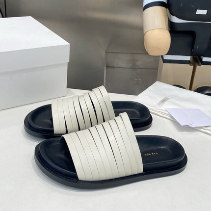 THE ROW 26S MULTI STRAP SLIDES IN WHITE CALFSKIN