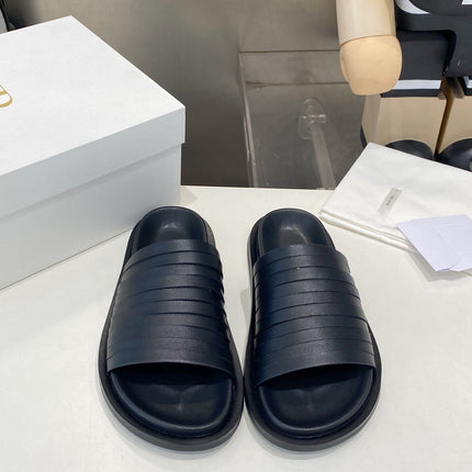 THE ROW 26S MULTI STRAP SLIDES IN BLACK CALFSKIN