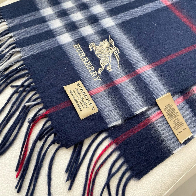 CHECK SCARF 180 CM IN INDIGO BLUE MIX WHITE CASHMERE 405480