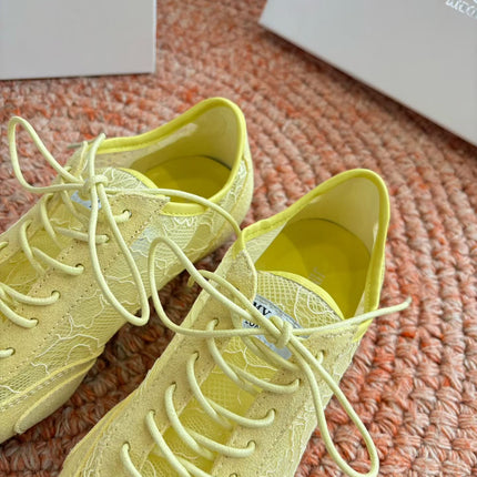 JIMMY CHOO 26S SNEAKERS IN YELLOW MESH AND SUEDE