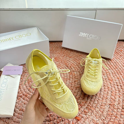 JIMMY CHOO 26S SNEAKERS IN YELLOW MESH AND SUEDE