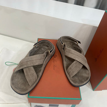 LP 26S CROSS-STRAP SANDALS IN GRAY BROWN SUEDE