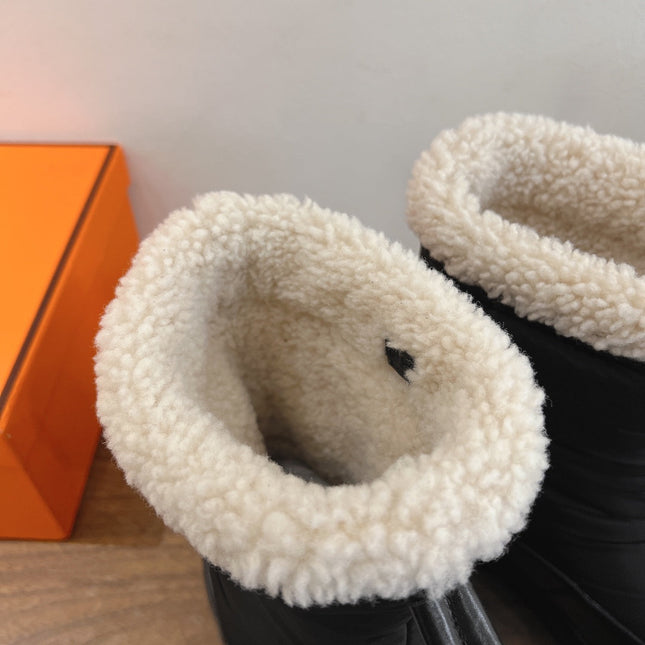 HM 26S SHEARLING DRAWSTRING BOOTS IN BLACK FABRIC MIX CALFSKIN
