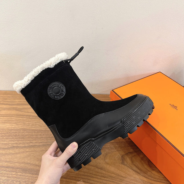 HM 26S SHEARLING DRAWSTRING BOOTS IN WHITE CALFSKIN