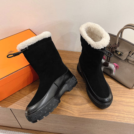 HM 26S SHEARLING DRAWSTRING BOOTS IN WHITE CALFSKIN