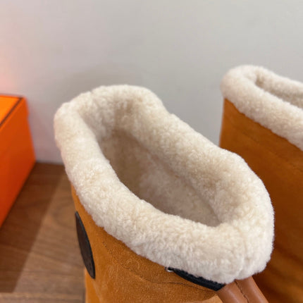 HM 26S SHEARLING DRAWSTRING BOOTS IN CAMEL BROWN SUEDE